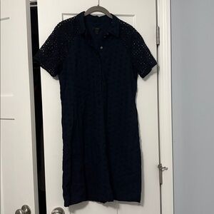 J. Crew navy blue eyelet knee length dress size: 6